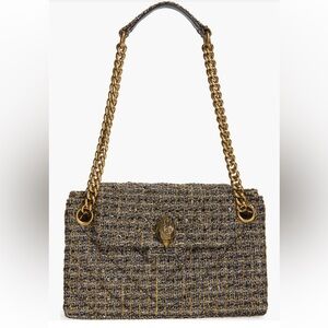 Kurt Geiger || London Kensington Metallic Tweed Shoulder Bag in gold comb